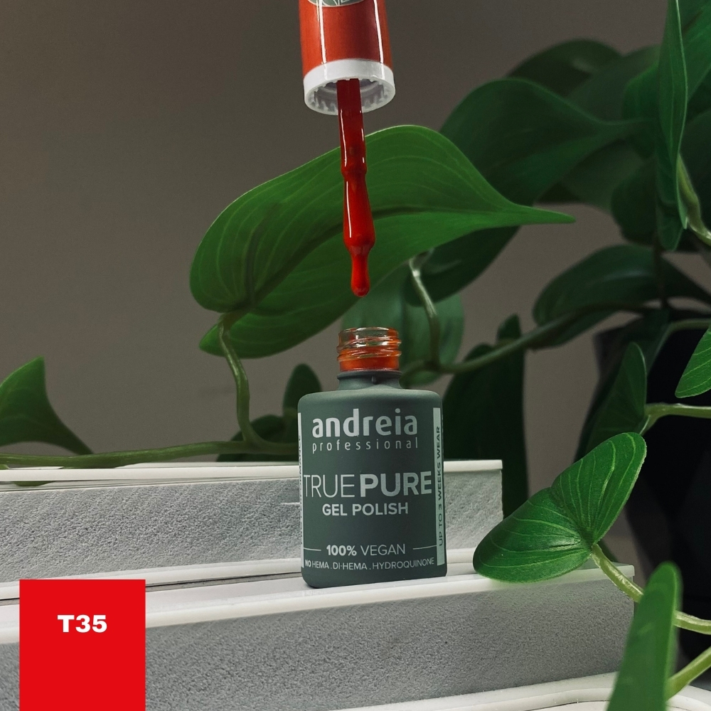 The Gel Polish Andreia True Pure T35 (Laranja) Frasco de verniz gel para unhas Andreia True Pure vermelho