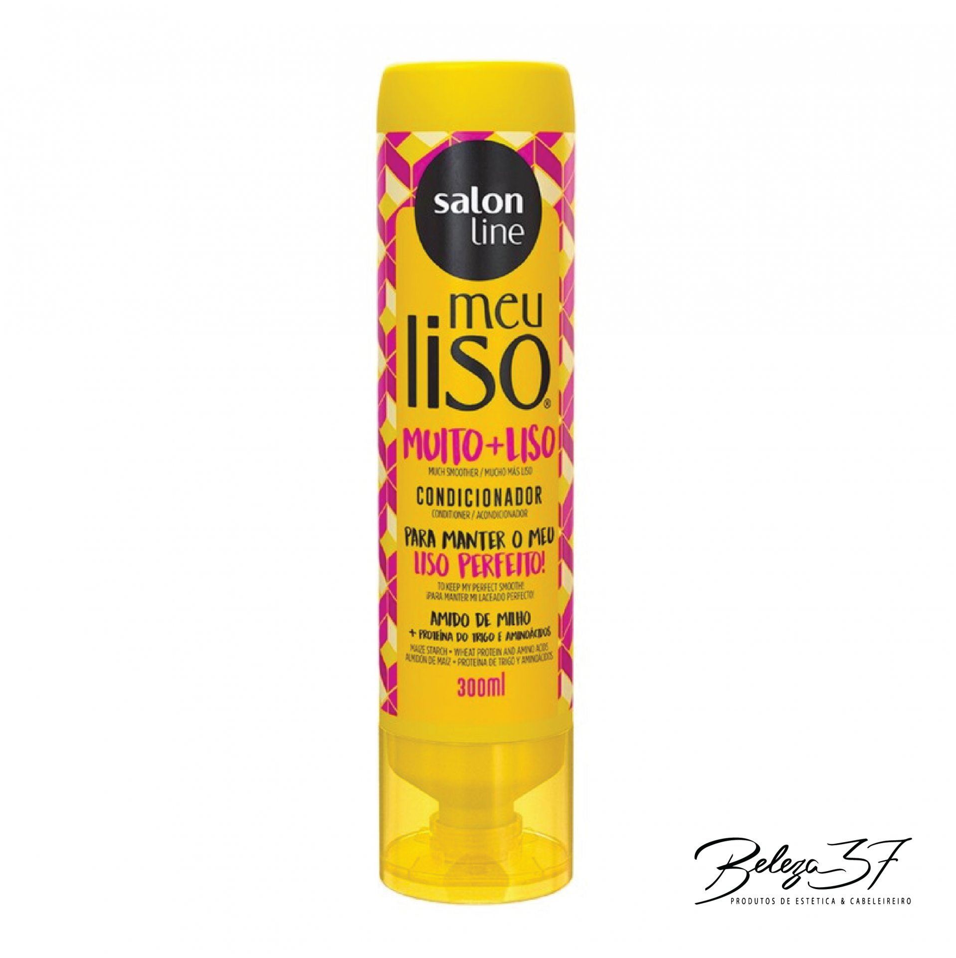 Salon Line Meu Liso - Condicionador Muito+Liso 300ml Condicionador Salon Line meu liso muito+liso 300ml em frasco amarelo e rosa