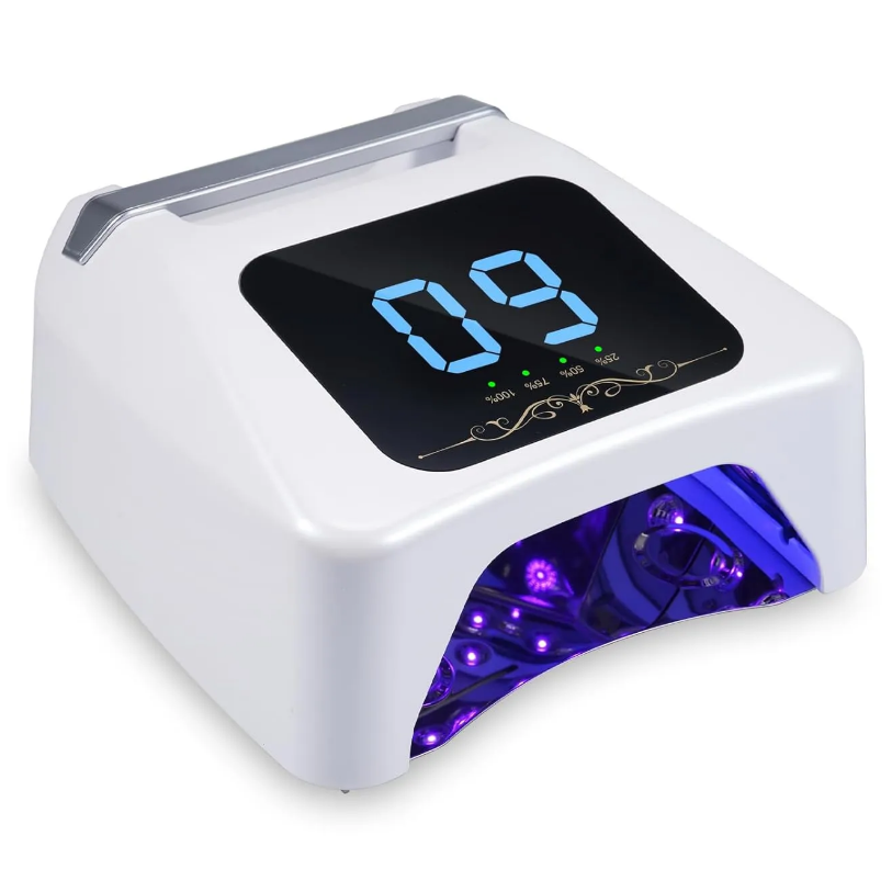 Catalisador Led Portátil 72W Aparato para manicure branco com ecrã digital azul e luz UV violeta