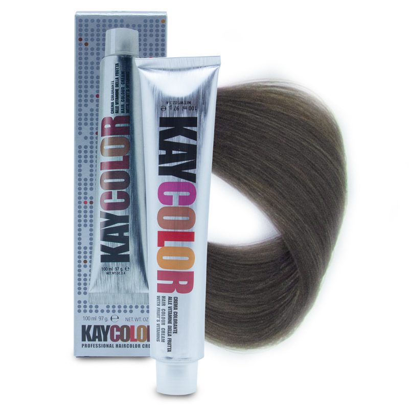 KayColor Coloração 100ml - Cor 7 Matt Tubo e caixa de tinta de cabelo KAYCOLOR prateados com mecha de cabelo castanho claro