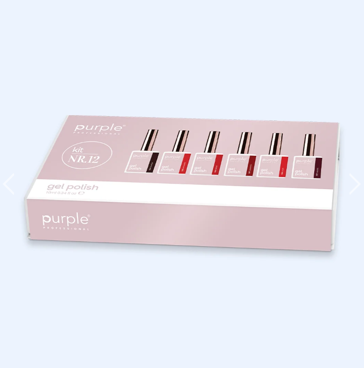 Kit Coleção Purple NRº12 (084+085+086+087+088+097 + 3 Ofertas) Caixa rosa de verniz gel Purple Professional com seis frascos