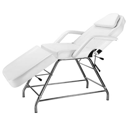 Marquesa Branca com 3 Corpos em Metal - ENVIO GRATUITO Cadeira reclinável branca de estética com estrutura metálica prateada