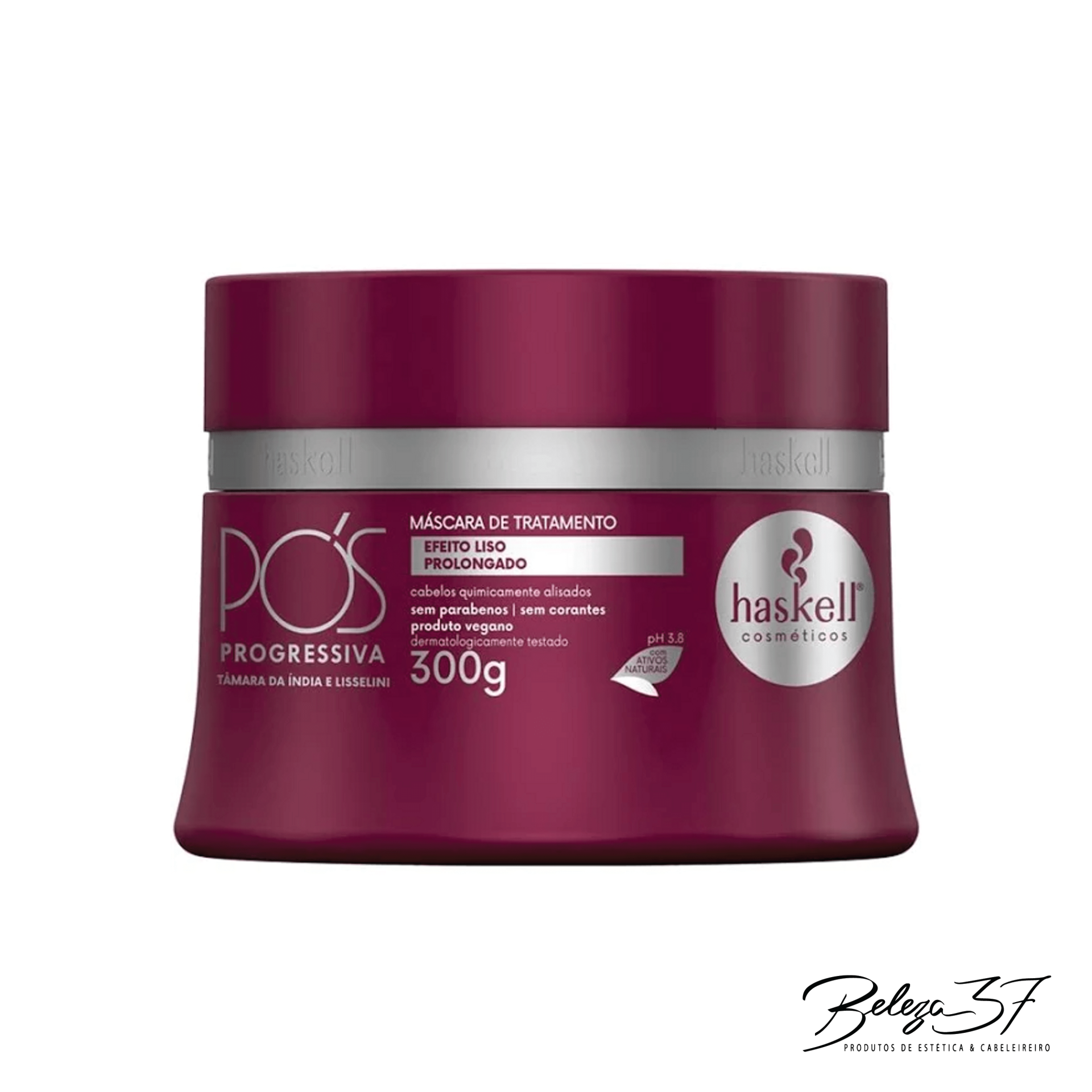 Máscara Pos Progressiva 300g Máscara de tratamento capilar Pó Progressiva em embalagem vinho e roxa da marca Haskell Cosméticos