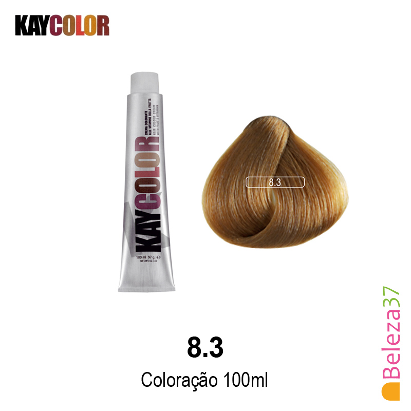KayColor Coloração 100ml - Cor 8.3 Tubo de coloração cabelo KAYCOLOR e amostra 8.3 castanho claro dourado