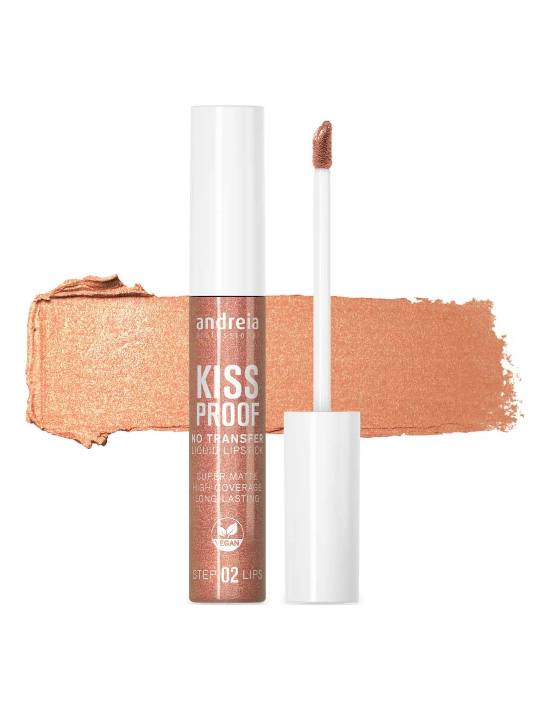 Kiss Proof Andreia – Batom Líquido Mate No Transfer - 21 Bronze Feel Batons líquidos mate andreia KISS PROOF com aplicador branco e embalagem rosa metálico