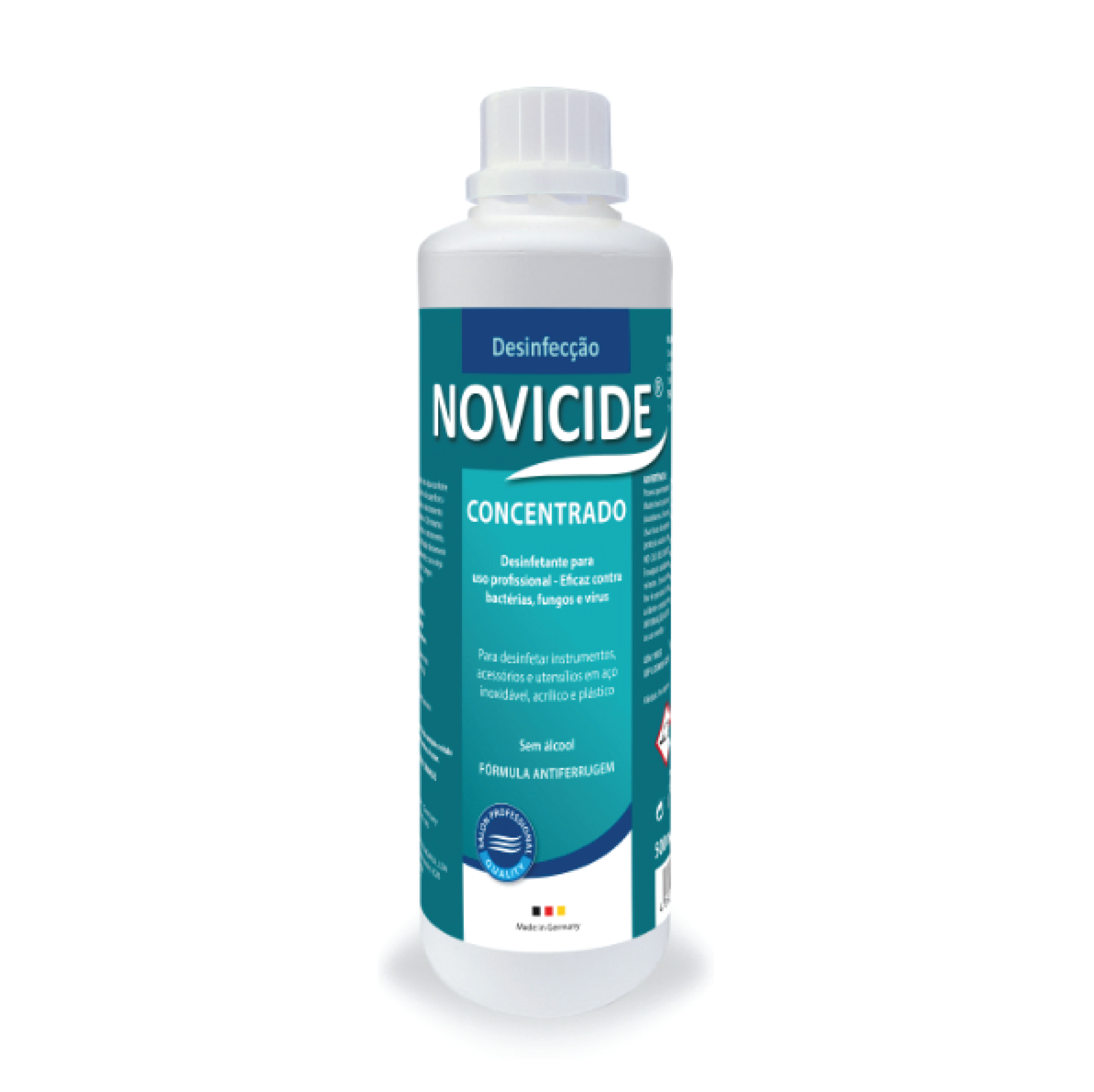 Novicide Concentrado 500ml Frasco branco de plástico com rótulo azul NOVICIDE CONCENTRADO