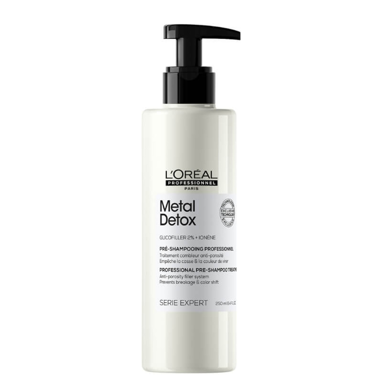 Pré-Shampoo Metal Detox 250 ml Frasco branco L'ORÉAL Metal Detox com tampa bomba preta