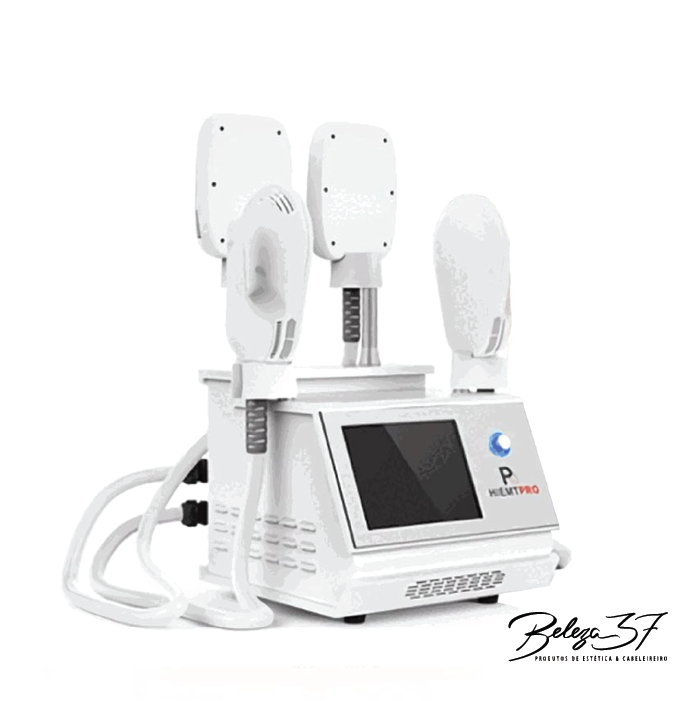 EMS sculpt de 4 manipulos Dispositivo eletrônico branco com tela e peças aplicadoras