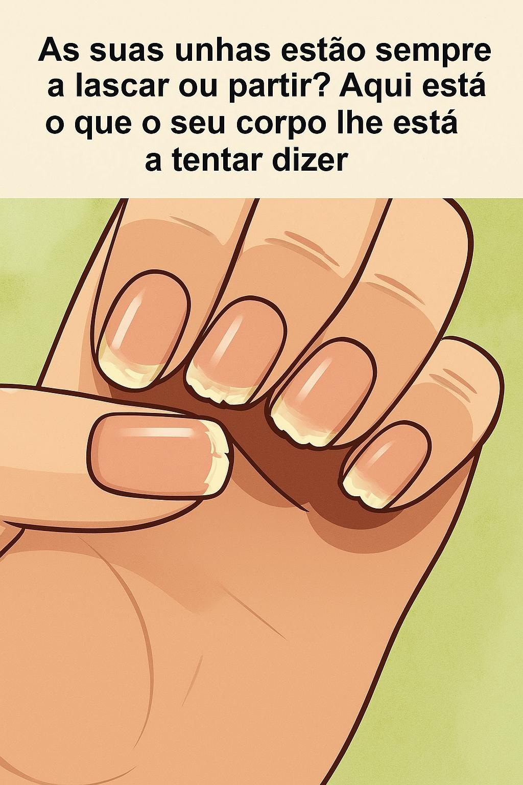 Mão com unhas a lascar e texto em português
