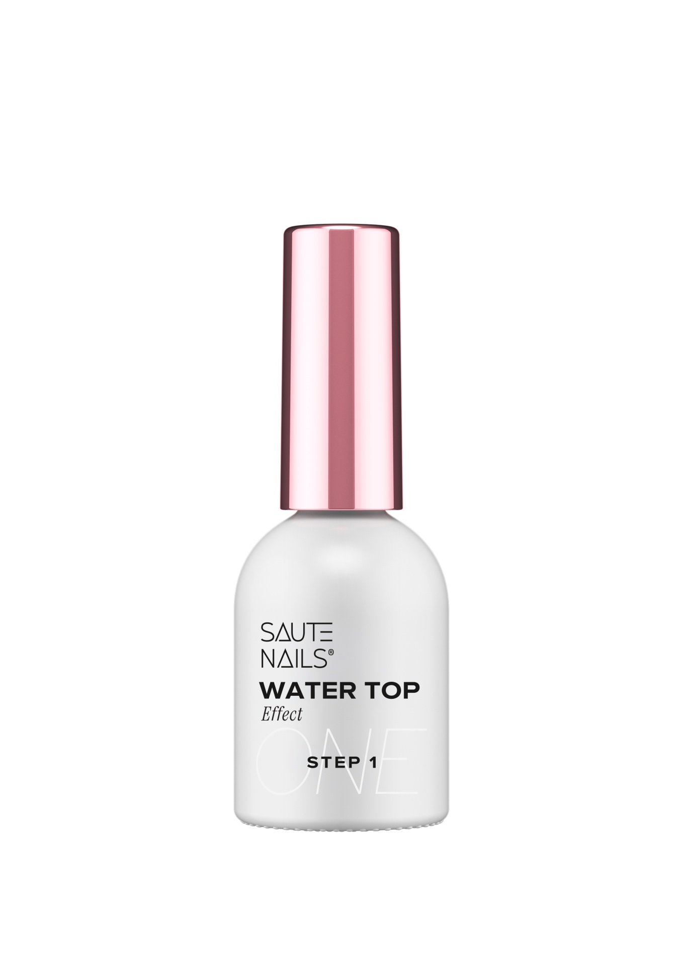 Top Water Saute Nails Step 1 - 8ml Frasco branco opaco com tampa rosa metálica e texto preto