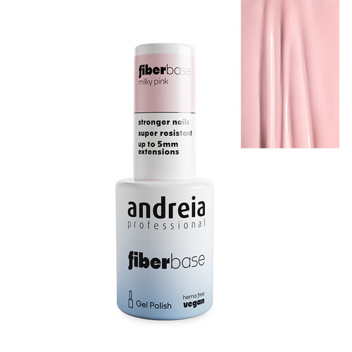 Fiber Base Milky Pink Andreia Frasco de verniz gel Andreia Fiberbase cor milky pink com amostra da cor