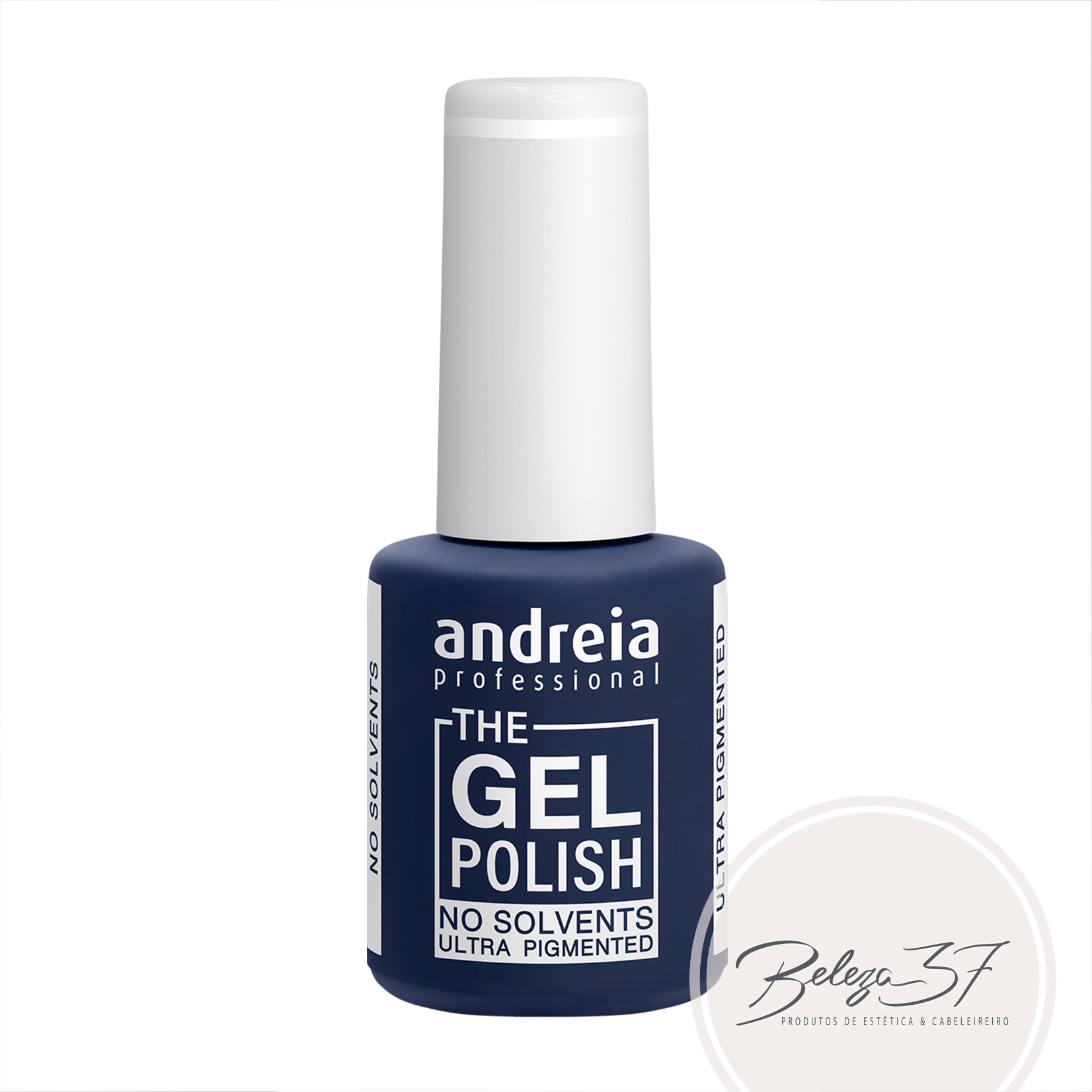 The Gel Polish Andreia G01 - White (Branco Puro) Esmalte gel azul escuro da marca andreia professional com tampa branca