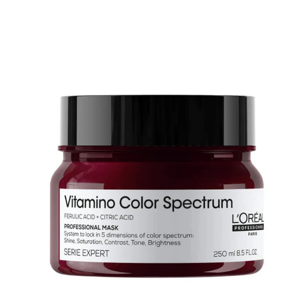 L'Oréal Máscara Vitamino Color Spectrum 250ml Frasco de máscara profissional para cabelo L'Oréal Vitamino Color Spectrum 250 ml vermelho e preto