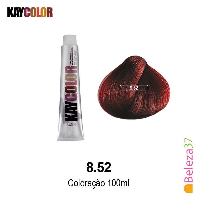 KayColor Coloração 100ml - Cor 8.52 Tubo de tinta de cabelo KayColor e mecha castanho avermelhado 8.52
