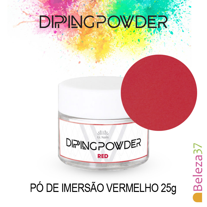 Dipping Powder Red 25g (Pó de Imersão Vermelho) Frasco de pó de imersão vermelho com tampa branca e rótulo DIPING POWDER