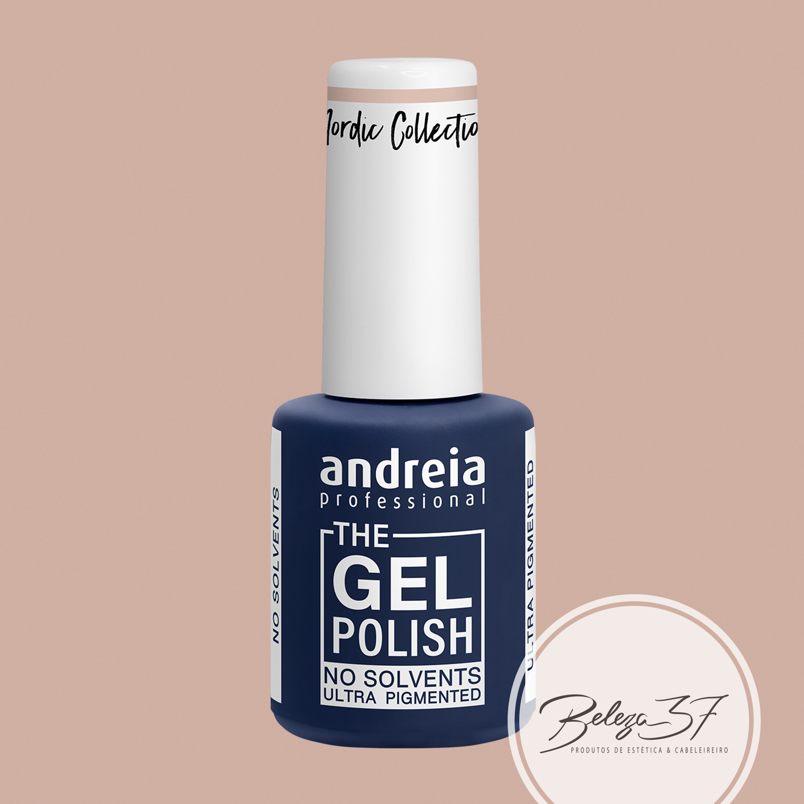 The Gel Polish Andreia N2 Verniz gel azul escuro da Andreia Professional com tampa branca e selo Beleza 3F