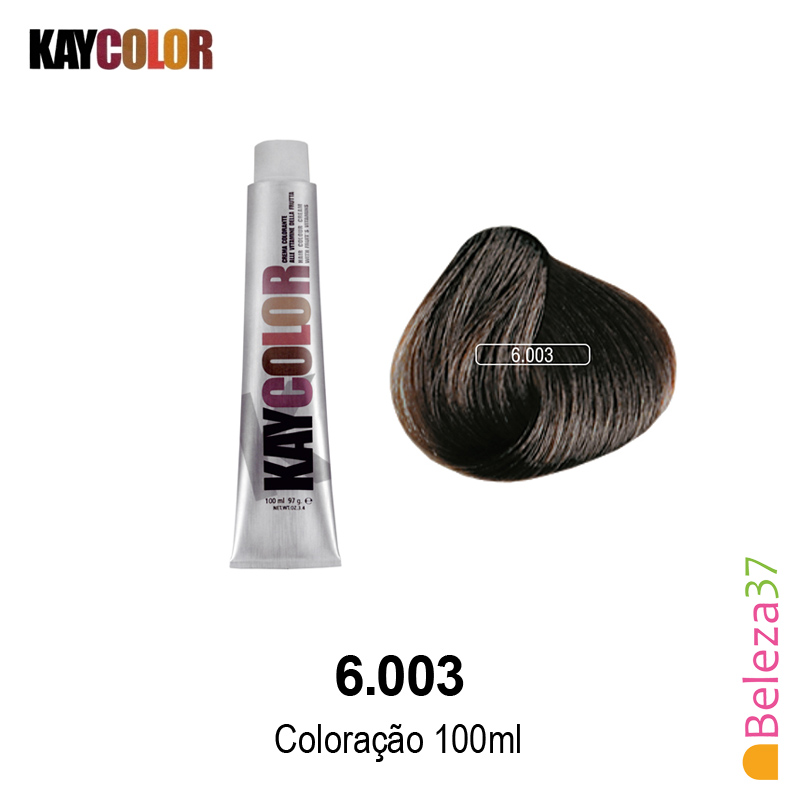 KayColor Coloração 100ml - Cor 6.003 Tubo de coloração KAYCOLOR 100ml e mostruário de cor 6.003 castanho escuro