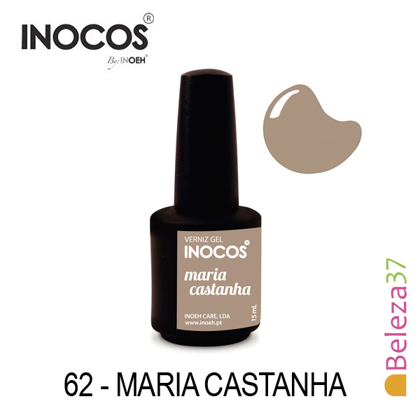 Verniz Gel Inocos 62 — Maria Castanha Frasco de verniz gel Inocos cor maria castanha