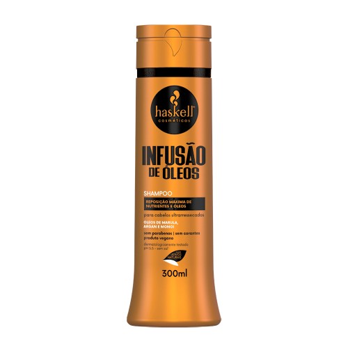 Champô Haskell Infusão de Óleos 300ml Frasco laranja metálico de shampoo Haskell Infusão de Óleos de 300ml