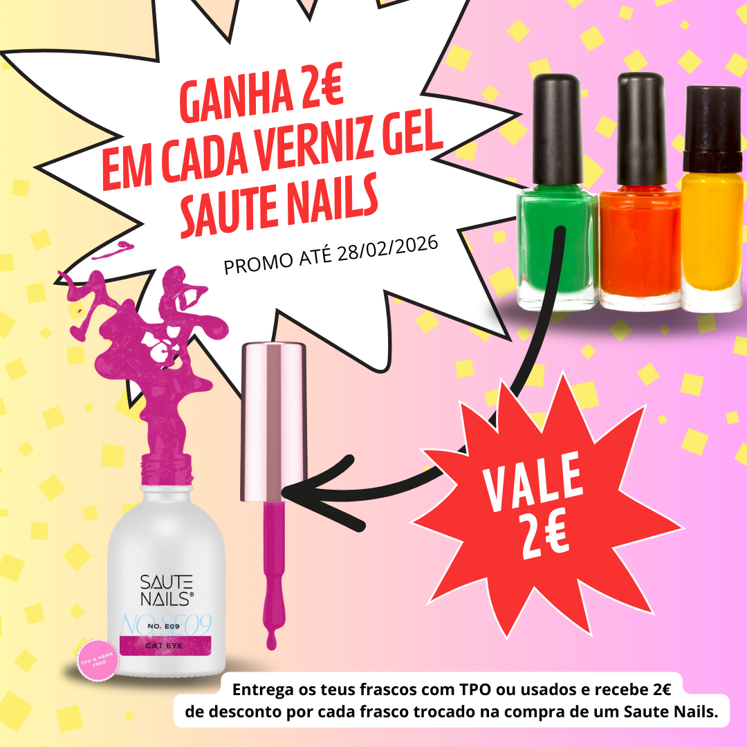 Vernizes gel Saute Nails coloridos com texto promocional