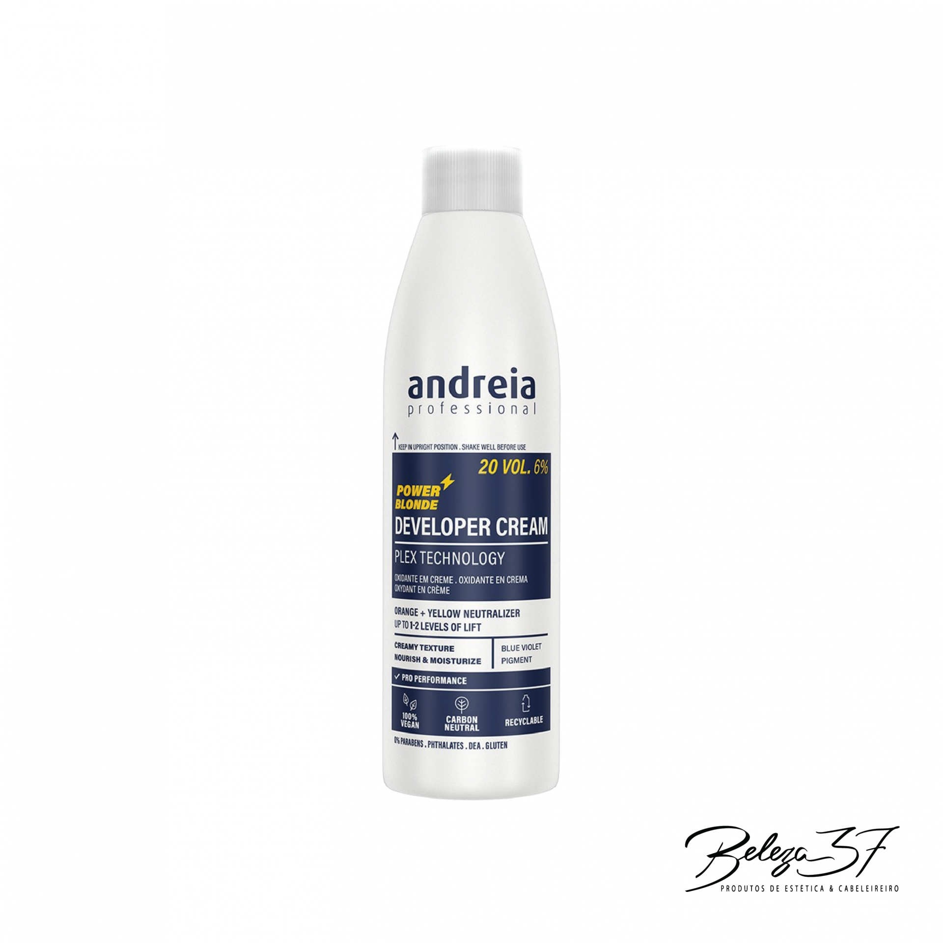 Oxidante em Creme Power Blonde Andreia de 200ml - 20 Vol. Frasco branco Andreia Professional Power Blonde Developer Cream 150 ml