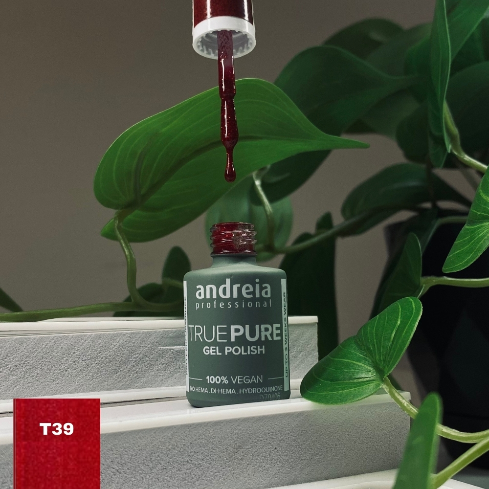 The Gel Polish Andreia True Pure T39 (Glitter Vermelho) Verniz gel vermelho Andreia True Pure T39 com pincel