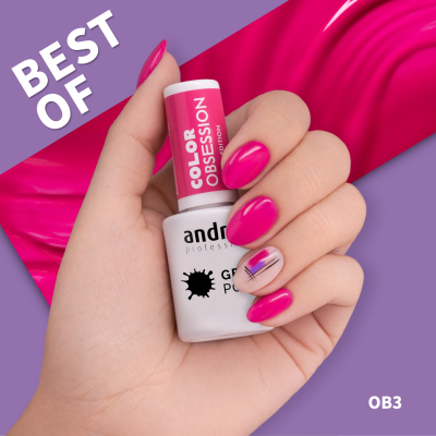 Verniz de unhas rosa da Andra Professional com unhas pintadas e padrão rosa no fundo