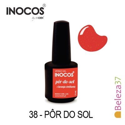 Frasco de verniz gel INOCOS cor pôr-do-sol laranja cintilante