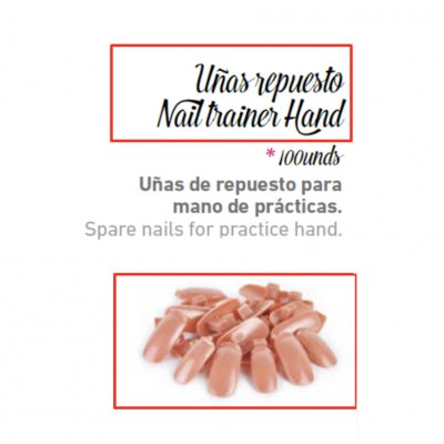 Unhas artificiais rosa claro para treino com texto instrucional