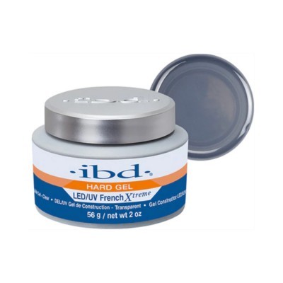 Frasco de gel duro ibd para unhas com tampas prateadas e azul com texto