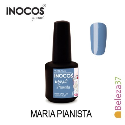 Verniz gel INOCOS Maria Pianista com amostra azul pastel