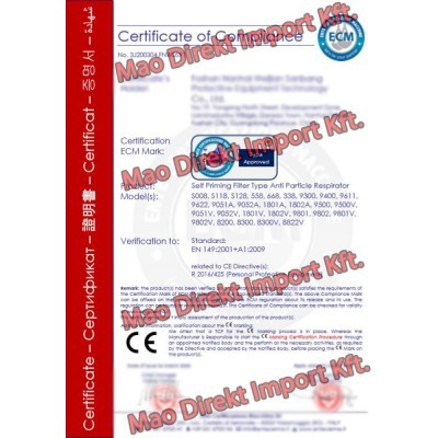 Certificado de conformidade do filtro auto-imprimível para proteção contra partículas com texto e carimbos