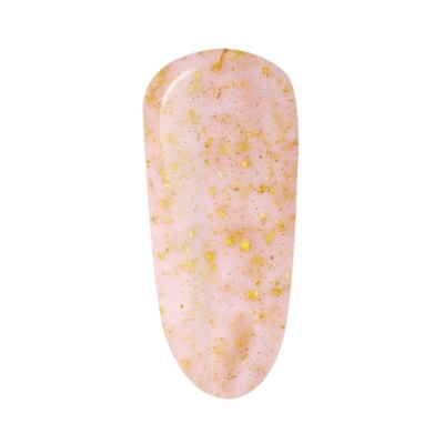 Unha artificial rosa claro com partículas douradas