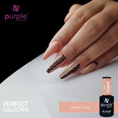 Unhas artificiais com verniz em gel nude, padrão animal preto e dourado Purple Professional