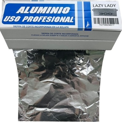 Rolo de alumínio uso profissional em embalagem azul e branca com etiqueta LAZY LADY 300