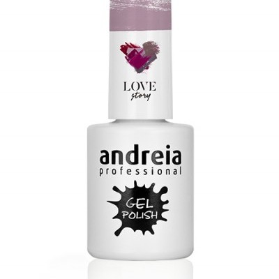 Frasco de verniz gel Andreia Professional branco com tampa decorada e texto Love story