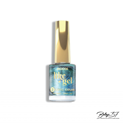 Frasco de verniz de unhas azul cintilante com tampa dourada