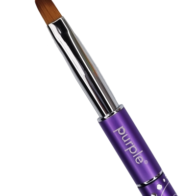 Pincel de maquilhagem roxo com cerdas castanhas achatadas