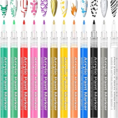 Conjunto de marcadores de tinta acrílica coloridos com desenhos de unhas decoradas.