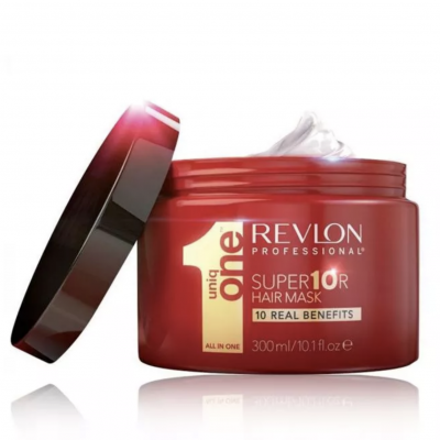 Frasco vermelho aberto de máscara capilar Revlon Professional Super 10R Unit One