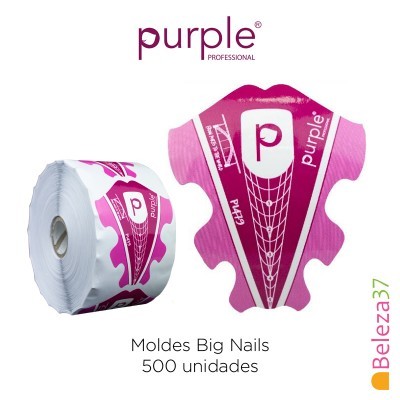 Moldes para unhas rosa e branco com texto 'purple'