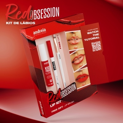 Kit de lábios Red Obsession da Andreia Professional com batom líquido vermelho e lápis branco