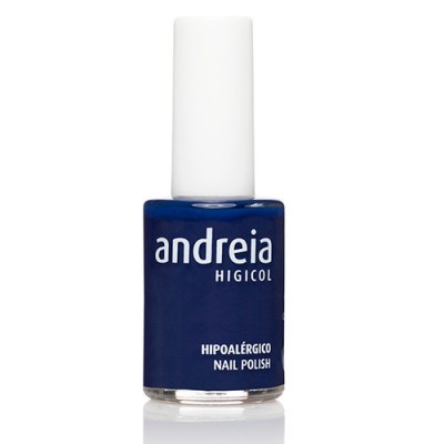 Frasco de verniz de unhas azul escuro Andreia Higicol com tampa branca