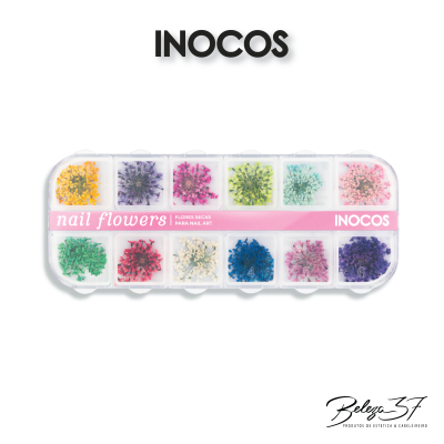 Caixa transparente com flores secas coloridas para nail art INOCOS