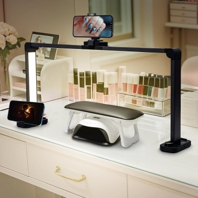 Lâmpada de mesa com suporte para telemóvel e almofada para manicure