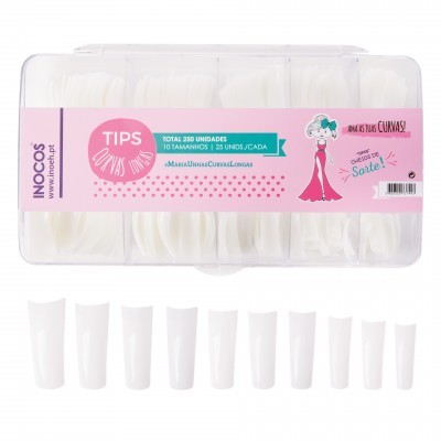 Caixa com 250 unhas postiças brancas Inocos TIPS CURVAS LISAS