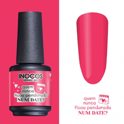 Verniz gel rosa INOCOS com texto promocional