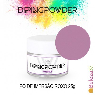 Frasco de pó de imersão roxo para unhas com tampa branca e rótulo impresso