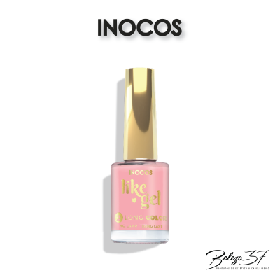 Frasco de verniz de unhas INOCOS Like Gel cor rosa claro com tampa dourada