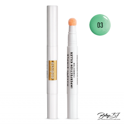 Caneta corretora branca com esponja e texto IMPERFECTION KILLER, amostra cor 03 verde